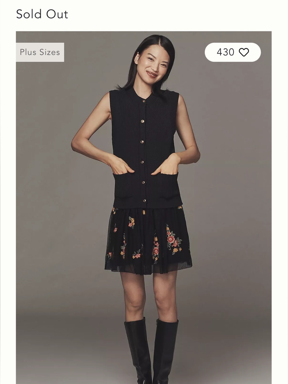 Anthropologie Black Sleeveless Cardigan Dress with Floral Skirt